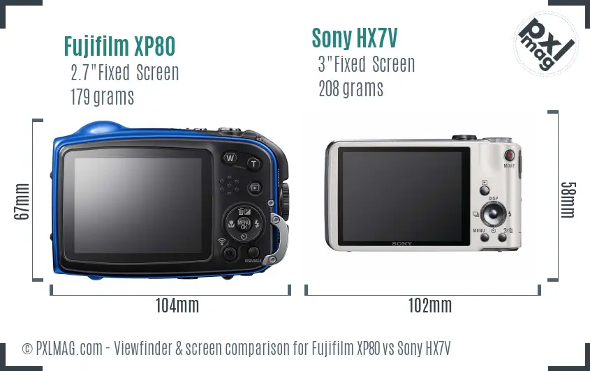 Fujifilm XP80 vs Sony HX7V Screen and Viewfinder comparison