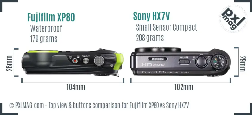 Fujifilm XP80 vs Sony HX7V top view buttons comparison
