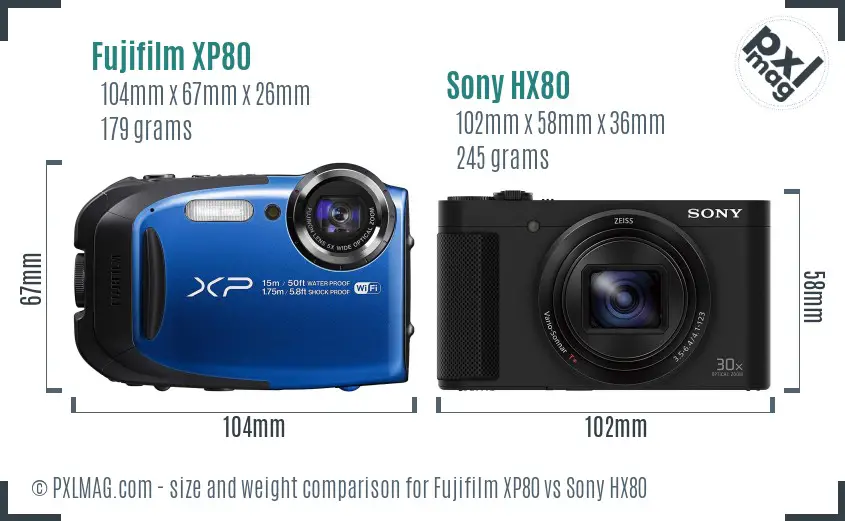 Fujifilm XP80 vs Sony HX80 size comparison Fujifilm XP80 vs Sony HX80 size comparison