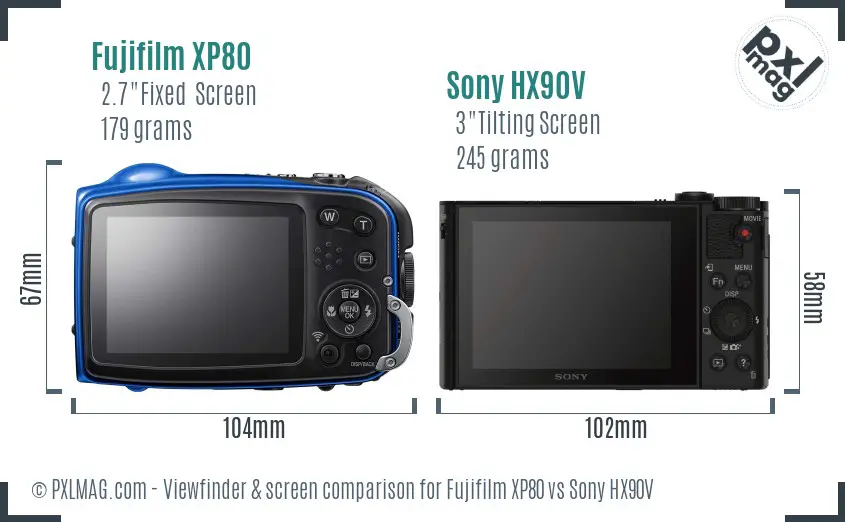 Fujifilm XP80 vs Sony HX90V Screen and Viewfinder comparison