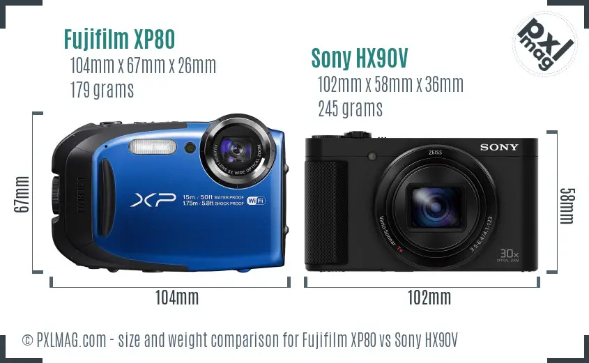 Fujifilm XP80 vs Sony HX90V size comparison