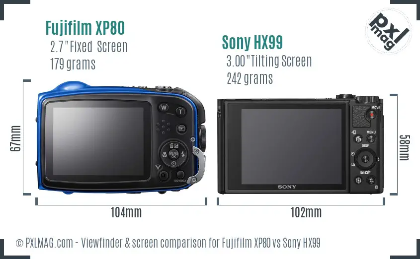 Fujifilm XP80 vs Sony HX99 Screen and Viewfinder comparison