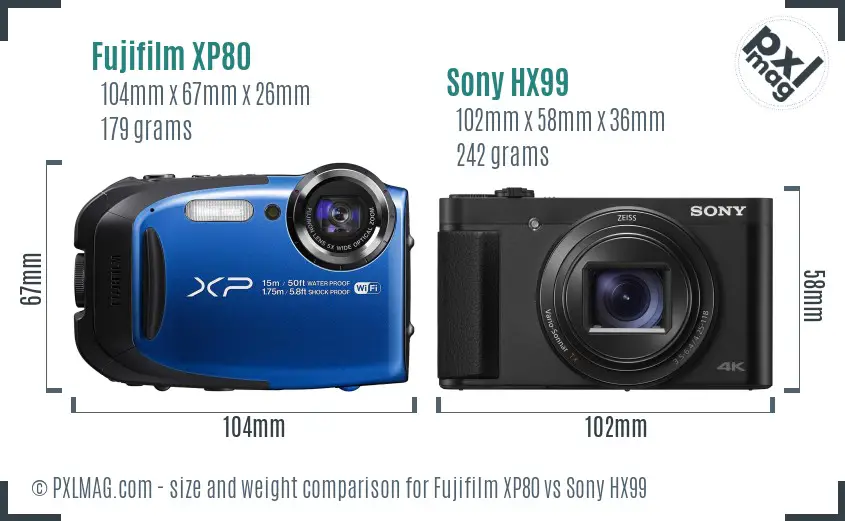 Fujifilm XP80 vs Sony HX99 size comparison