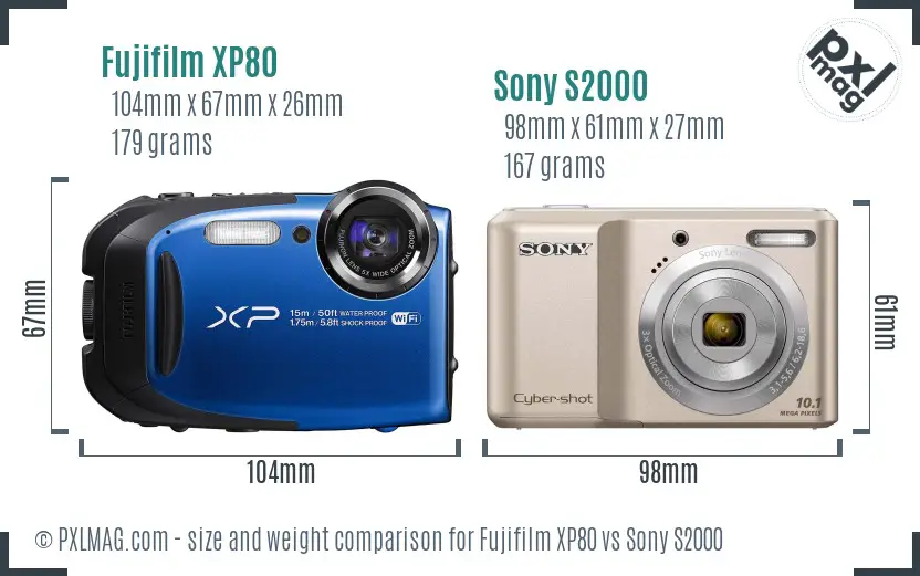 Fujifilm XP80 vs Sony S2000 size comparison