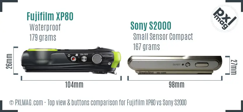 Fujifilm XP80 vs Sony S2000 top view buttons comparison