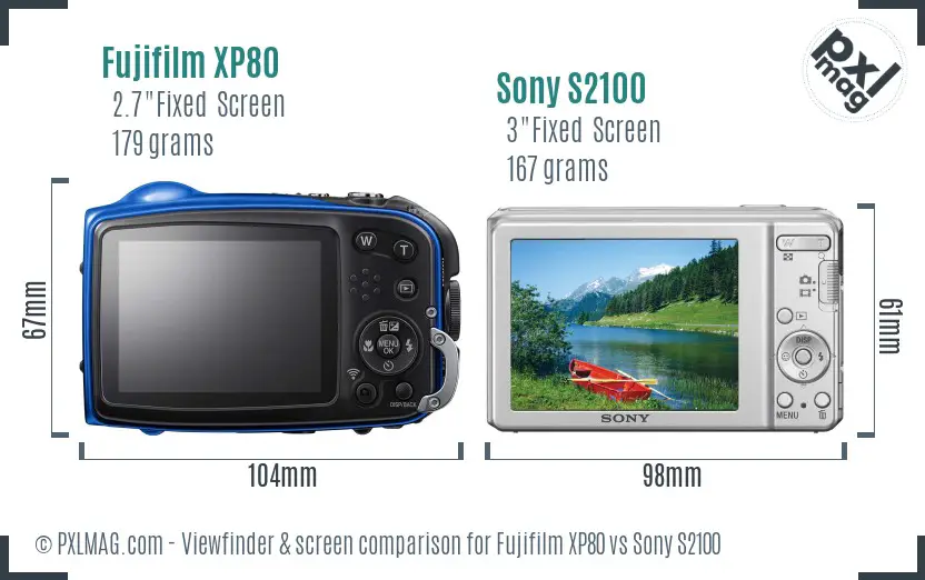 Fujifilm XP80 vs Sony S2100 Screen and Viewfinder comparison