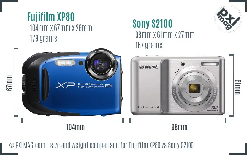 Fujifilm XP80 vs Sony S2100 size comparison