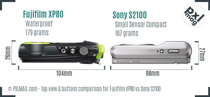 Fujifilm XP80 vs Sony S2100 top view buttons comparison