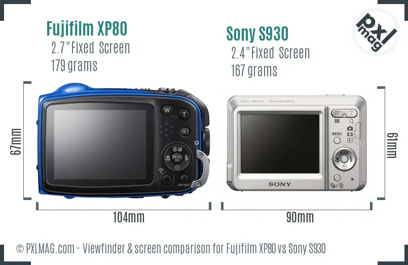 Fujifilm XP80 vs Sony S930 Screen and Viewfinder comparison