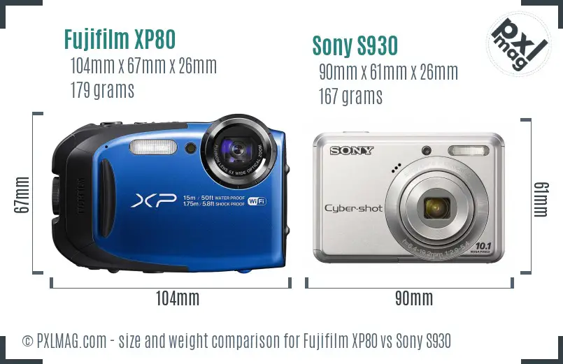 Fujifilm XP80 vs Sony S930 size comparison