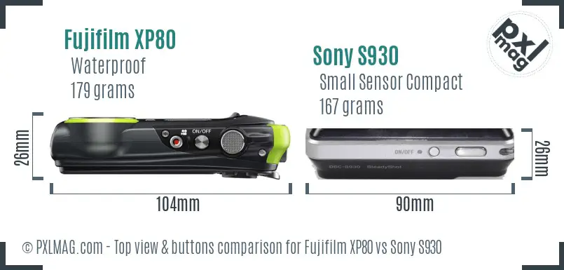 Fujifilm XP80 vs Sony S930 top view buttons comparison