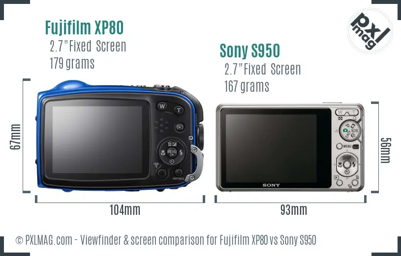 Fujifilm XP80 vs Sony S950 Screen and Viewfinder comparison