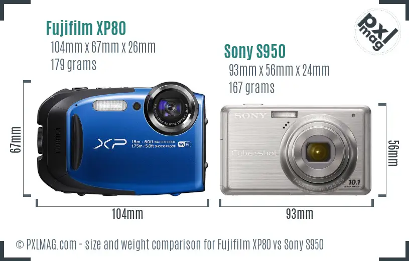 Fujifilm XP80 vs Sony S950 size comparison