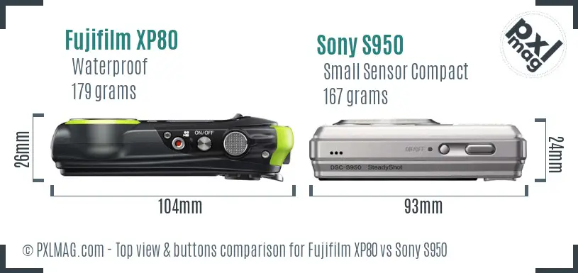 Fujifilm XP80 vs Sony S950 top view buttons comparison