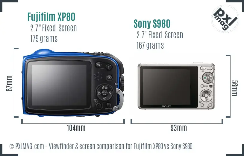 Fujifilm XP80 vs Sony S980 Screen and Viewfinder comparison