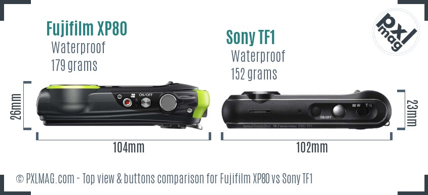 Fujifilm XP80 vs Sony TF1 top view buttons comparison