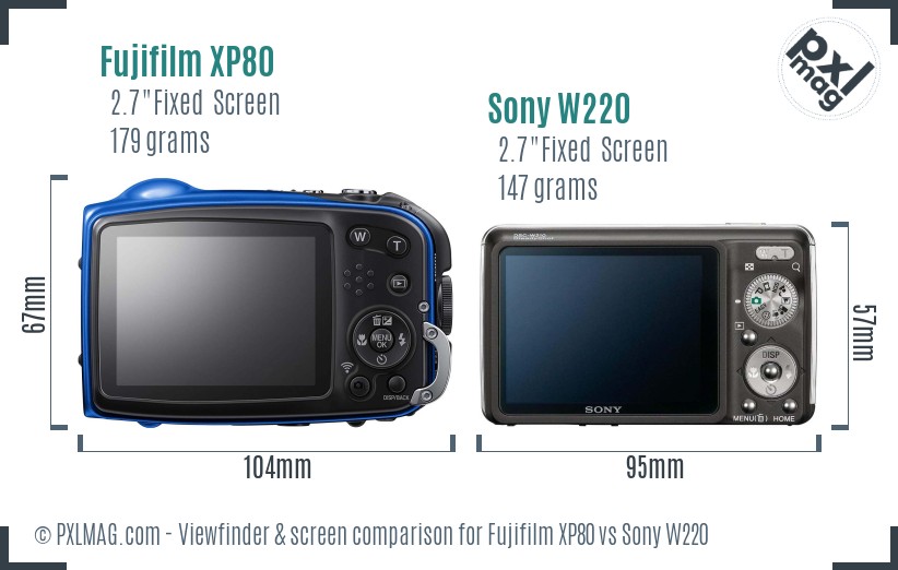 Fujifilm XP80 vs Sony W220 Screen and Viewfinder comparison
