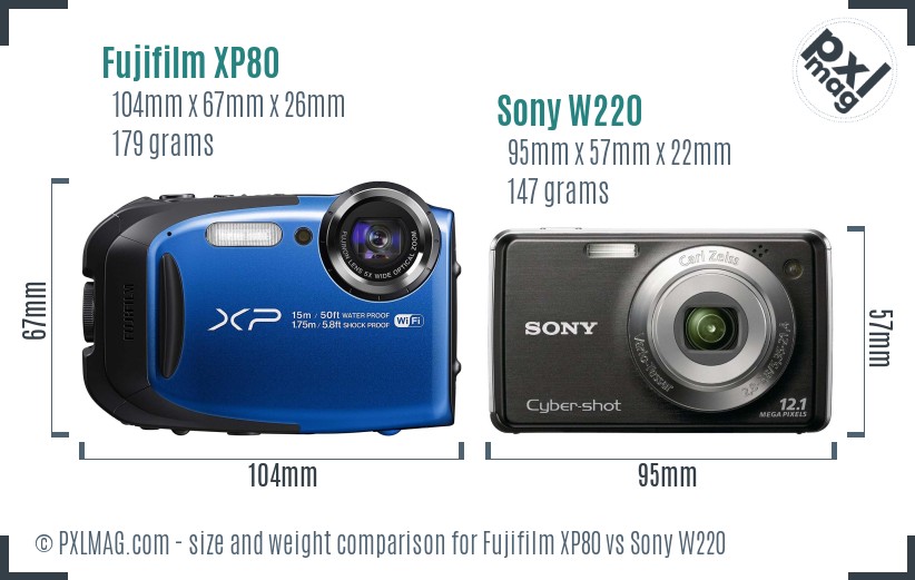 Fujifilm XP80 vs Sony W220 size comparison