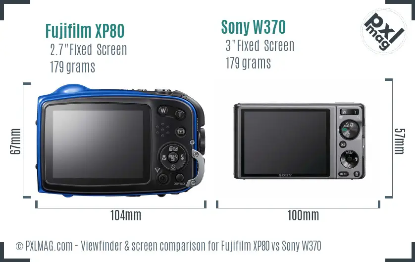 Fujifilm XP80 vs Sony W370 Screen and Viewfinder comparison Fujifilm XP80 vs Sony W370 Screen and Viewfinder comparison