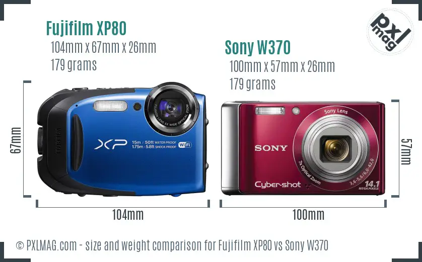 Fujifilm XP80 vs Sony W370 size comparison Fujifilm XP80 vs Sony W370 size comparison