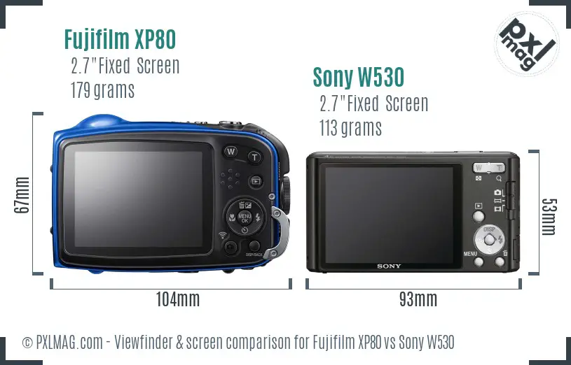Fujifilm XP80 vs Sony W530 Screen and Viewfinder comparison
