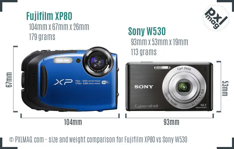 Fujifilm XP80 vs Sony W530 size comparison