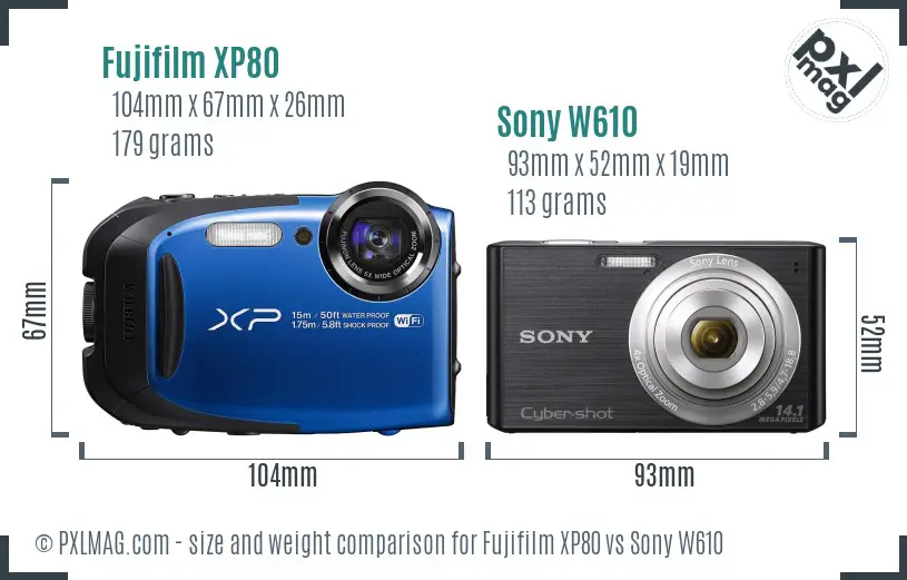Fujifilm XP80 vs Sony W610 size comparison Fujifilm XP80 vs Sony W610 size comparison