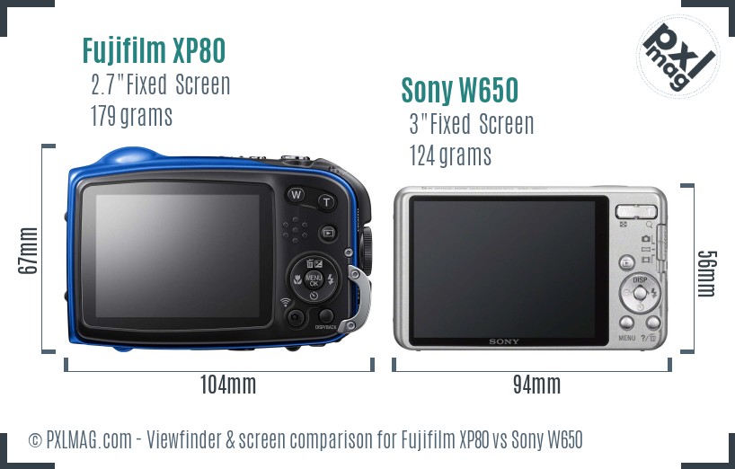 Fujifilm XP80 vs Sony W650 Screen and Viewfinder comparison