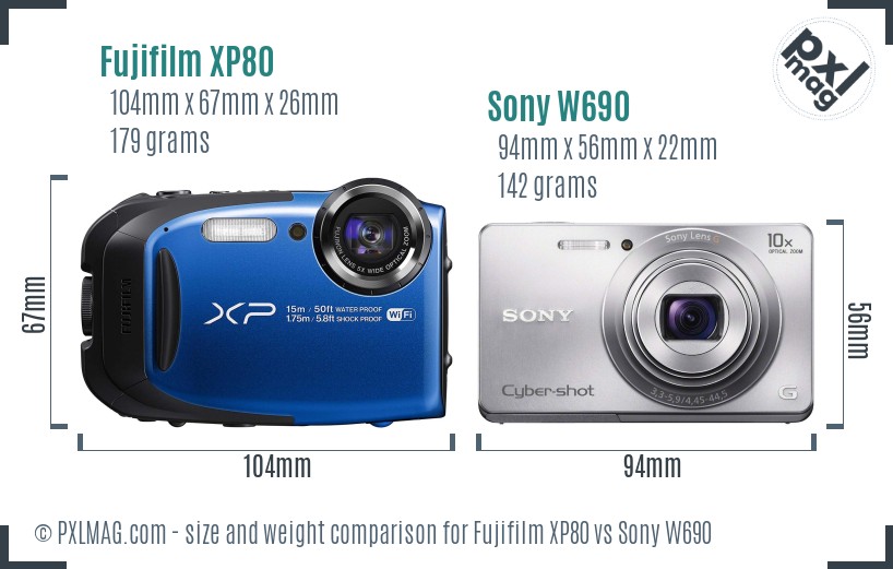 Fujifilm XP80 vs Sony W690 size comparison