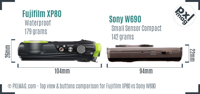 Fujifilm XP80 vs Sony W690 top view buttons comparison