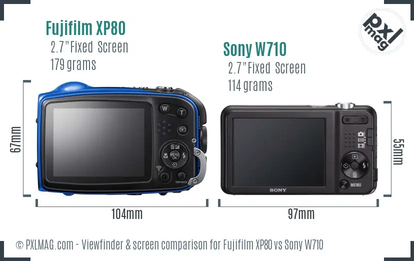 Fujifilm XP80 vs Sony W710 Screen and Viewfinder comparison