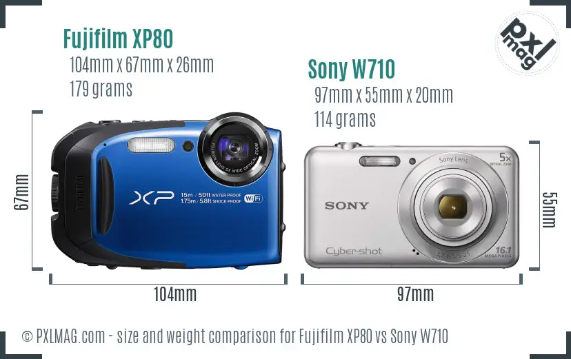 Fujifilm XP80 vs Sony W710 size comparison