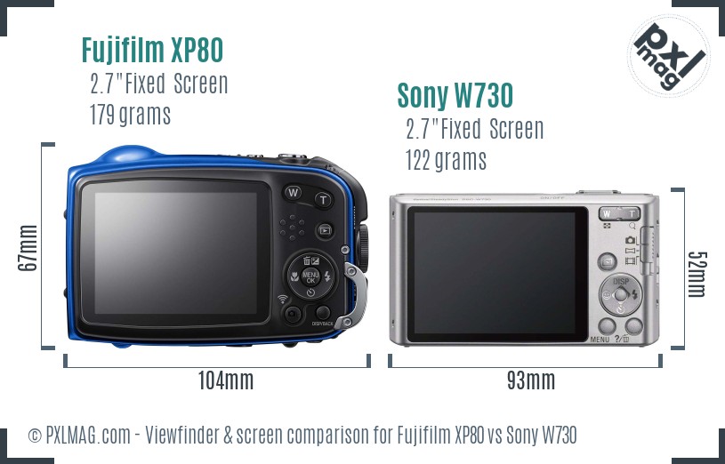 Fujifilm XP80 vs Sony W730 Screen and Viewfinder comparison