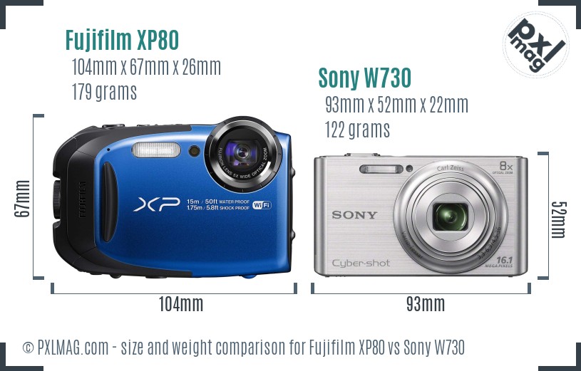 Fujifilm XP80 vs Sony W730 size comparison