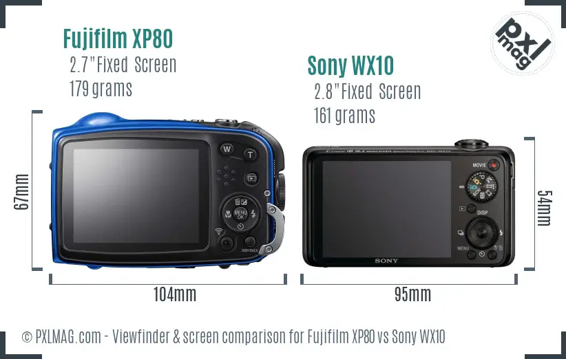 Fujifilm XP80 vs Sony WX10 Screen and Viewfinder comparison