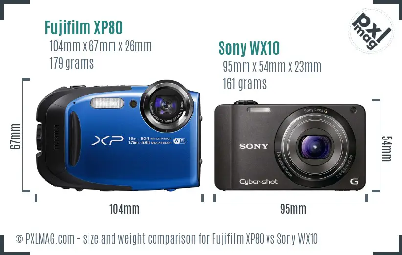 Fujifilm XP80 vs Sony WX10 size comparison