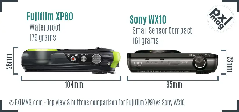 Fujifilm XP80 vs Sony WX10 top view buttons comparison