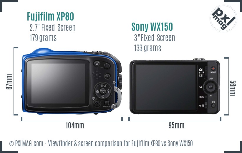 Fujifilm XP80 vs Sony WX150 Screen and Viewfinder comparison
