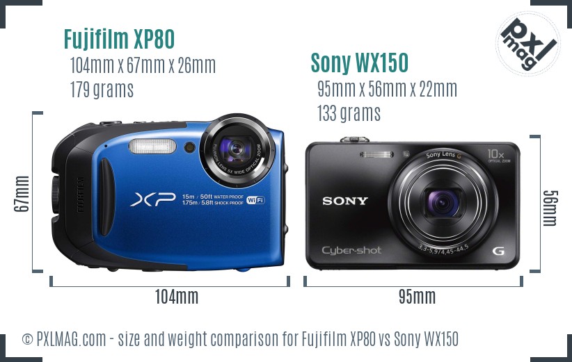 Fujifilm XP80 vs Sony WX150 size comparison