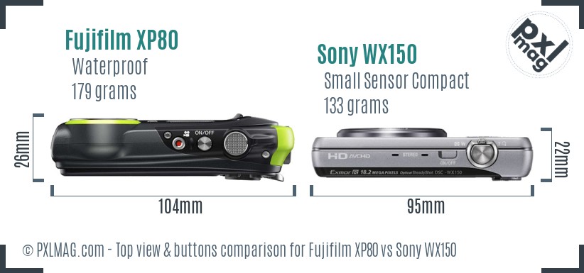 Fujifilm XP80 vs Sony WX150 top view buttons comparison