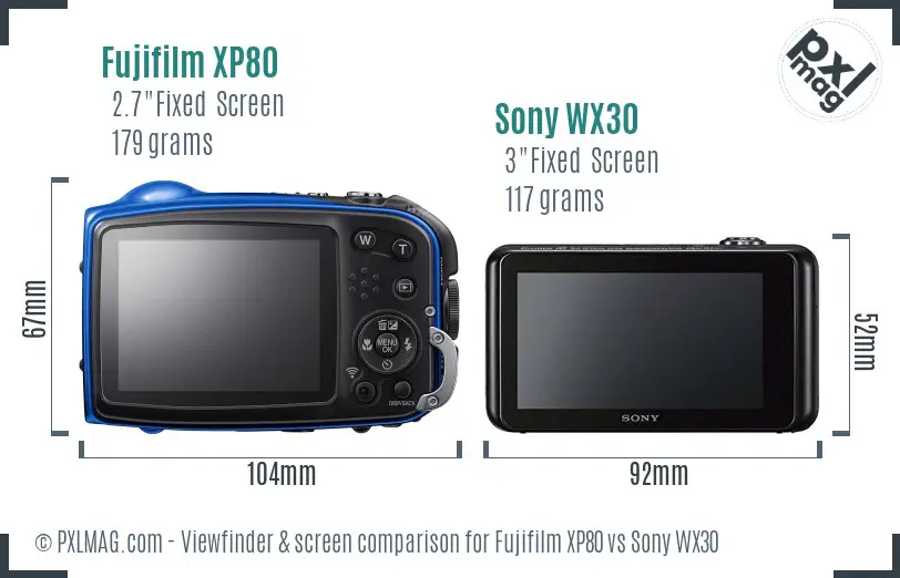 Fujifilm XP80 vs Sony WX30 Screen and Viewfinder comparison
