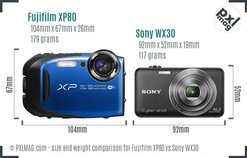 Fujifilm XP80 vs Sony WX30 size comparison