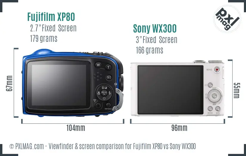Fujifilm XP80 vs Sony WX300 Screen and Viewfinder comparison