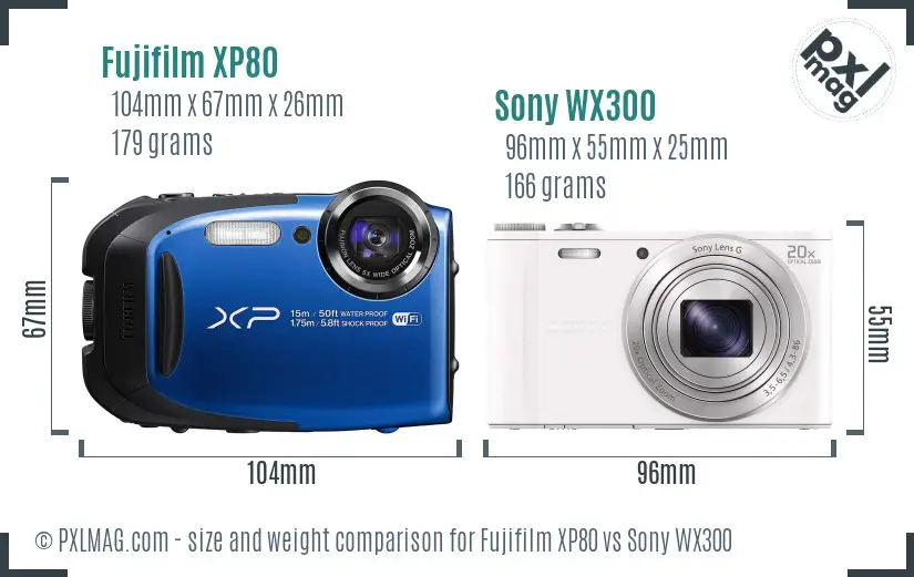 Fujifilm XP80 vs Sony WX300 size comparison Fujifilm XP80 vs Sony WX300 size comparison