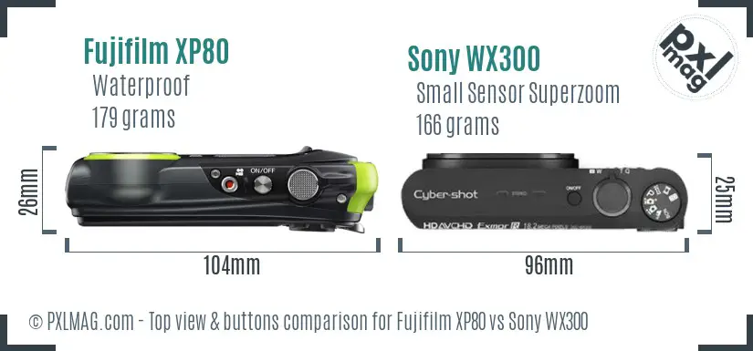 Fujifilm XP80 vs Sony WX300 top view buttons comparison