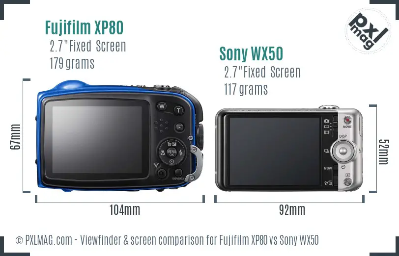 Fujifilm XP80 vs Sony WX50 Screen and Viewfinder comparison Fujifilm XP80 vs Sony WX50 Screen and Viewfinder comparison