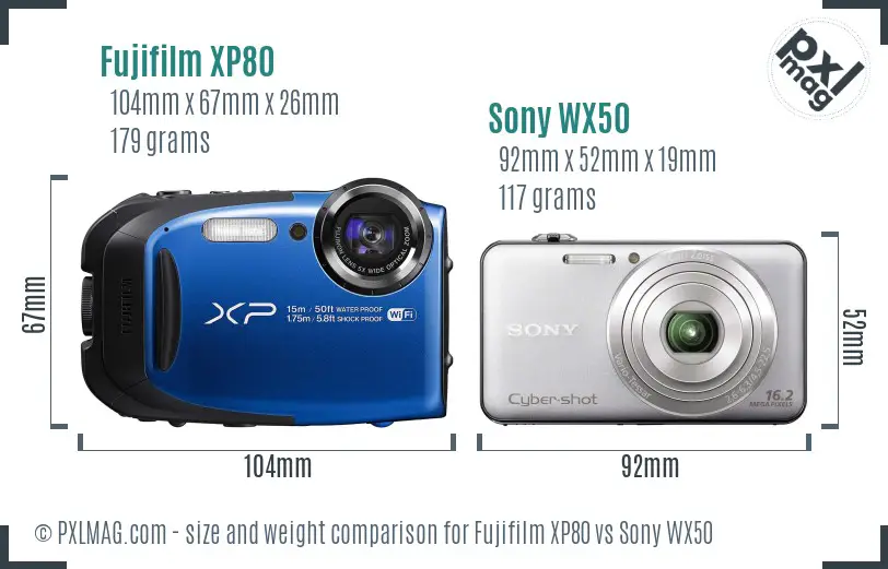Fujifilm XP80 vs Sony WX50 size comparison Fujifilm XP80 vs Sony WX50 size comparison
