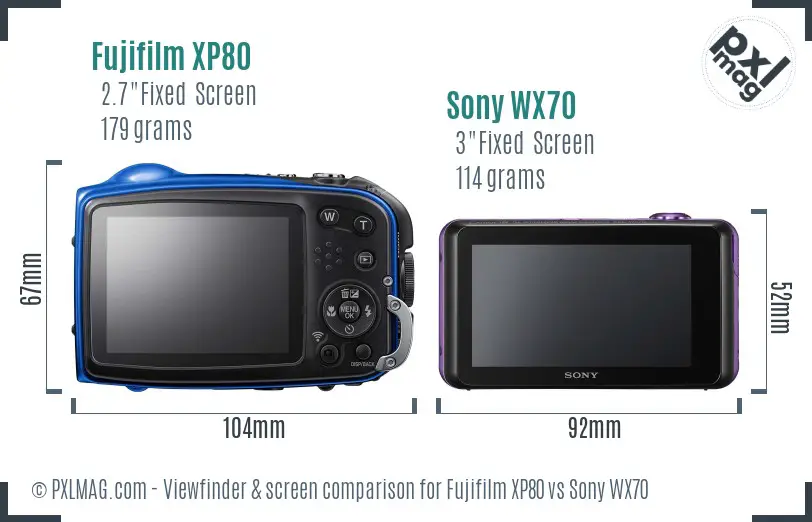 Fujifilm XP80 vs Sony WX70 Screen and Viewfinder comparison