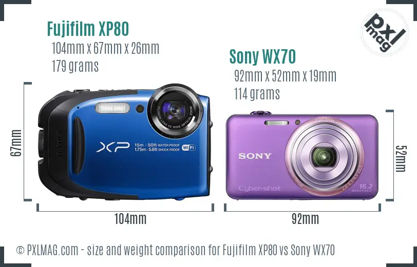 Fujifilm XP80 vs Sony WX70 size comparison