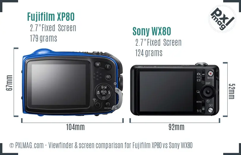 Fujifilm XP80 vs Sony WX80 Screen and Viewfinder comparison
